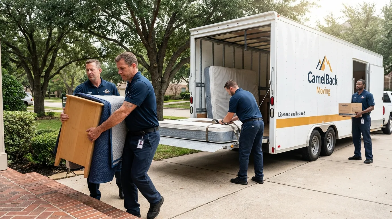 Crew loading residential truck for cross-state move from East Aurora, NY